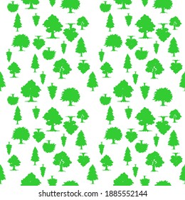 Seamless pattern with trees, background tree isolated on green leaf, isolated on white, flat design vector illustration.