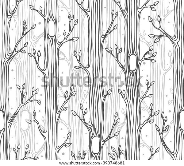 Seamless Pattern Trees Black White Forest Stock Vector