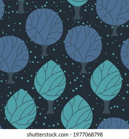 Seamless pattern of trees. Botanical bright and stylish background.