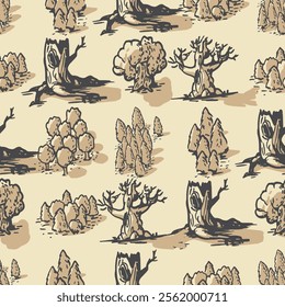 Seamless pattern with trees and bushes top view. Good for web print and wallpaper
