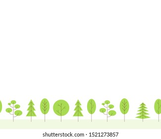 Seamless pattern with trees collection on circle, points background. Poster with green plants, forest. Trees concept. Vector illustration