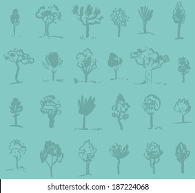 Seamless pattern with trees. Doodles. Forest background. Vector.