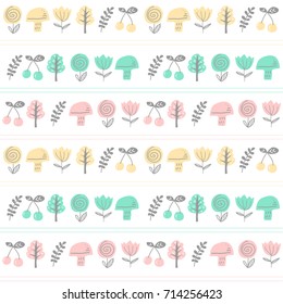Seamless pattern with trees and flowers in pastel nude colors. Forest background. Childish kids print texture for fabric textile.Vector Illustration