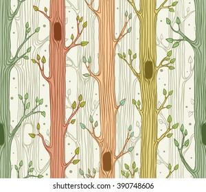 Seamless pattern with trees, fresh spring forest