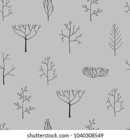 Seamless pattern with trees, hand drawn vector illustration