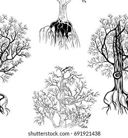 Seamless pattern with trees, monochrome.