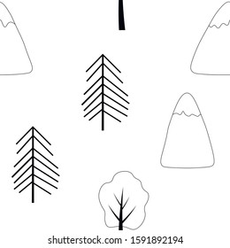 Seamless pattern trees mountains vector graphic
