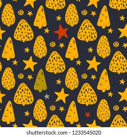 Seamless pattern with trees nordic style. Vector illustration