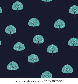 Seamless pattern with trees on a blue background.