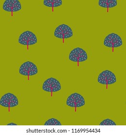 Seamless pattern with trees on a blue background.