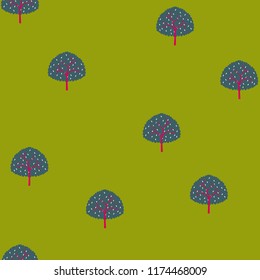 Seamless pattern with trees on a blue background.