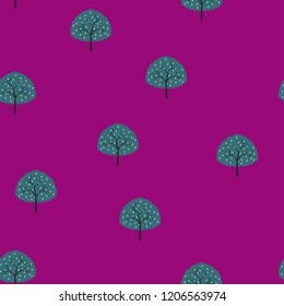 Seamless pattern with trees on a blue background.