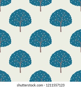 Seamless pattern with trees on a blue background.