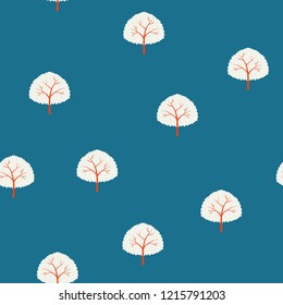 Seamless pattern with trees on a blue background.