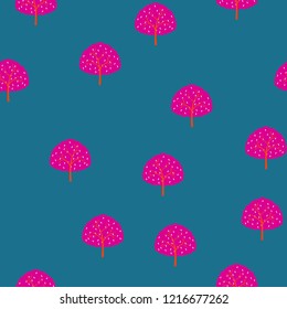 Seamless pattern with trees on a blue background.