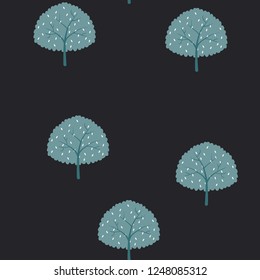 Seamless pattern with trees on a blue background.