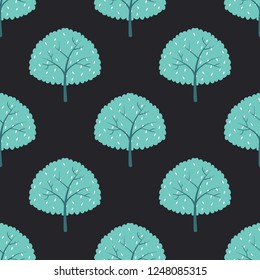 Seamless pattern with trees on a blue background.