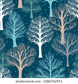 Seamless pattern with trees on dark background.