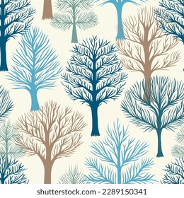 Seamless pattern with trees on ligt background.