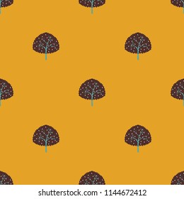 Seamless pattern with trees on a yellow background.