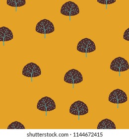 Seamless pattern with trees on a yellow background.