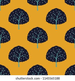 Seamless pattern with trees on a yellow background.