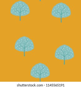 Seamless pattern with trees on a yellow background.