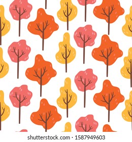 Seamless pattern with trees. Park and forest. Warm weather. Flat simple vector cartoon illustration.