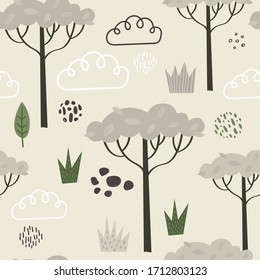 Seamless pattern with trees. Perfect for fabric, textile. Creative Vector background