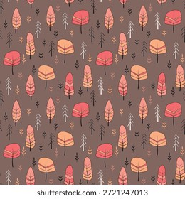 Patrón sin fisuras con árboles, plantas. Fondo de Vector de color. Árbol de primavera, otoño para su diseño. Concepto de idea ecológica. Diseño de impresión para Fondos de pantalla, tela, textil.
