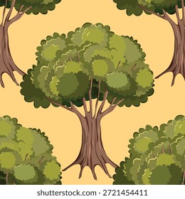 Padrão contínuo com árvores, plantas. Plano de fundo do vetor de cores. Primavera, árvore de outono para o seu projeto. Conceito de ideia ecológica. Design de impressão para papéis de parede, tecido, têxtil.