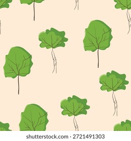 Seamless pattern with trees, plants. Color vector background. Spring, autumn tree for your design. Eco idea concept. Print design for wallpapers, fabric, textile.