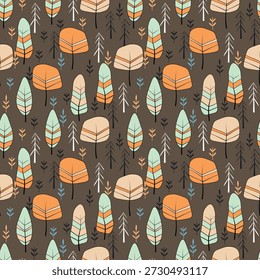 Patrón sin fisuras con árboles, plantas. Fondo de Vector de color. Árbol de la primavera, del otoño para su diseño. Concepto de idea ecológica. Diseño de impresión para Fondos de pantalla, tela, textil.