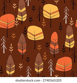 Seamless pattern with trees, plants. Color vector background. Spring, autumn tree for your design. Eco idea concept. Print design for wallpapers, fabric, textile.