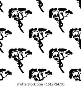 Seamless pattern with trees silhouette. Vector hand drawn illustration on a beautiful background. Perfect for invitations, cards, prints, flyers, posters.