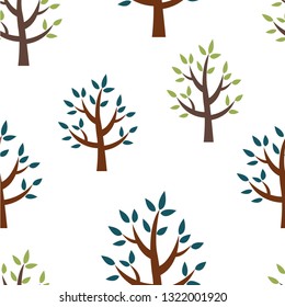Seamless pattern with trees, simple cute childish style