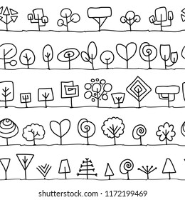 Seamless pattern with trees, sketch for your design