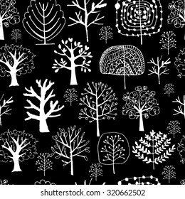 Seamless pattern with trees, sketch for your design. Vector illustration