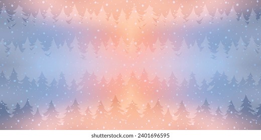 Seamless pattern, trees and snowfall, vector background on a winter theme