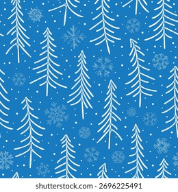 Padrão contínuo de árvores e flocos de neve, fundo de férias de inverno, Natal e Ano Novo, design vetorial