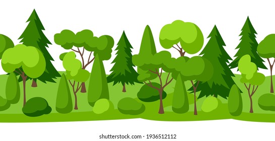 Seamless pattern with trees, spruces and bushes.