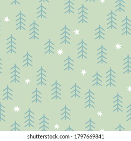 Seamless pattern with trees and stars. Cute vector illustration for textile, paper, kids nursery.
