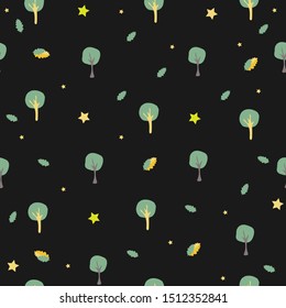 Seamless Pattern with trees and stars. Star Night. Vector Illustration