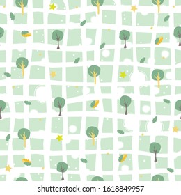 Seamless Pattern with trees and stars. Star Night. Vector Illustration
