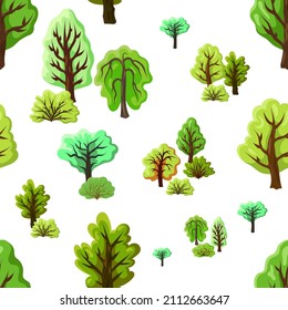 Seamless pattern with trees in summer. Print background with plants. Forest and parks concept.