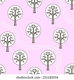 Seamless pattern with trees. Vector illustration.