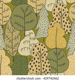 Seamless pattern with trees. Seamless vector illustration with trees. Easy editable pattern for 
your design, wallpaper, background. Hand drawing. 