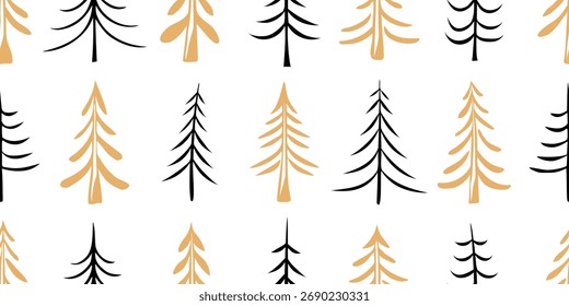 Patrón sin fisuras de árboles, fondo de vacaciones de invierno, dibujo a mano, diseño de Vector