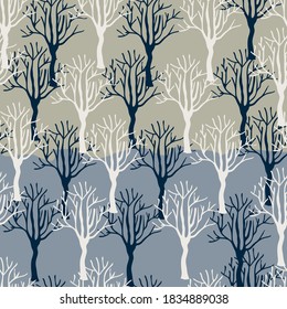 seamless pattern with trees without leaves, vector design for paper, fabric.