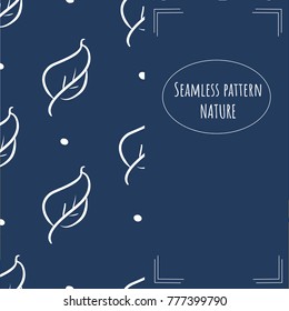 Seamless pattern in trend  blue color with doodle leaf - split screen - for background, wallpaper, wrapper, card, flyer, booklet